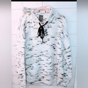 Fashion Concepts  White and Black Knit Hoodie With Kangaroo 🦘 Pocket Size XL